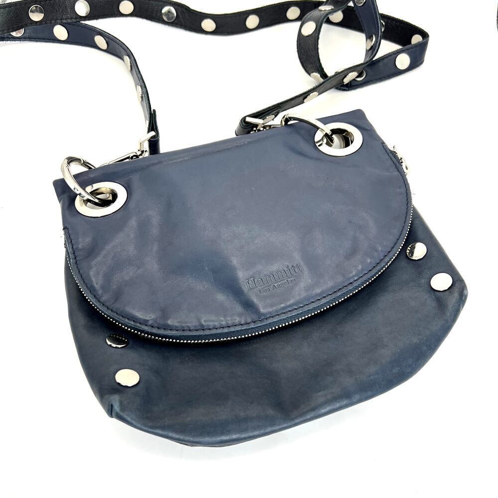 Hammitt Corey Reversible Crossbody Bag Purse Black Navy Blue Genuine Leather Zip